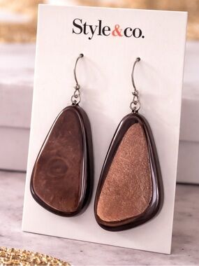 Style & Co. Brown Marbled Teardrop Dangle Earrings